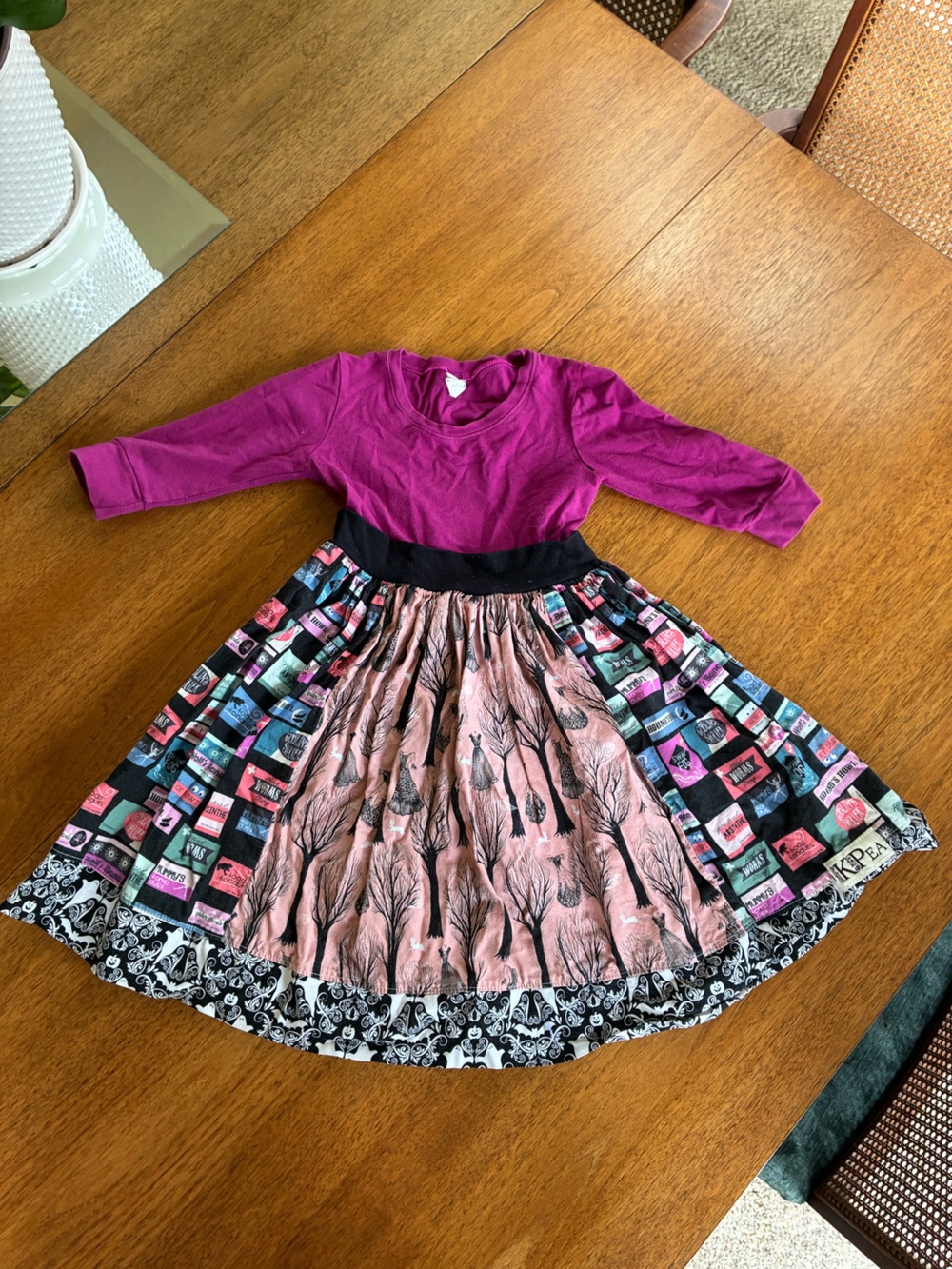 Girls Twirl Dress in Magenta with a Multicolor Witch Theme Print - 5T